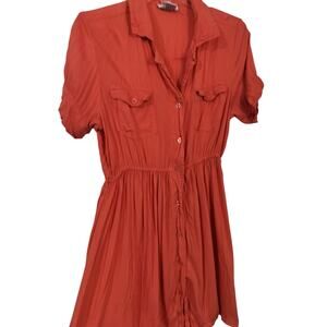 3735) J Gee Orange Button Down Short Sleeve Safari Baby Doll Dress Medium